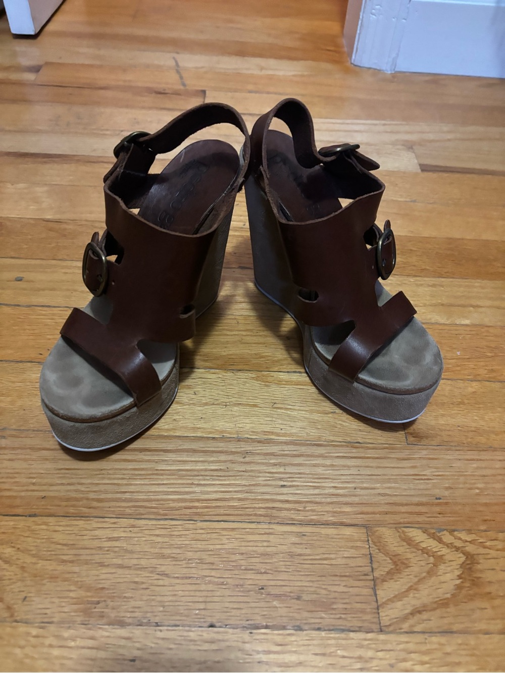 Pedro Garcia Brown Leather Platform Wedge Sandals